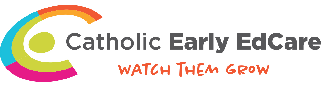 Catholic Early EdCare logo with colourful circular design and the tagline Watch Them Grow representing early childhood education and development
