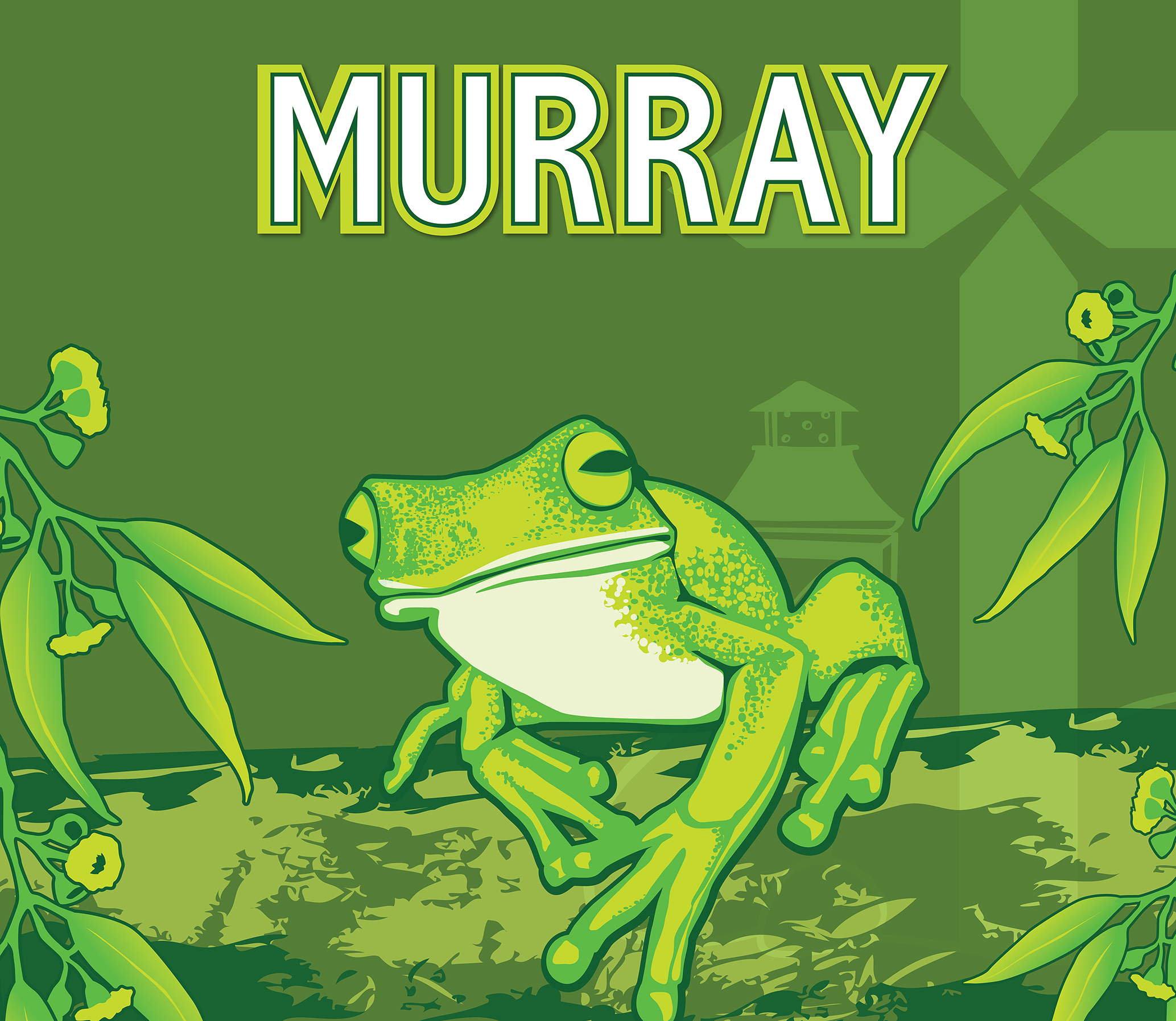 Murray House graphic featuring green tones with illustrated frog and native foliage representing house identity